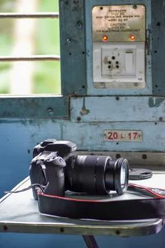 Camera placed near train window Stock Photos