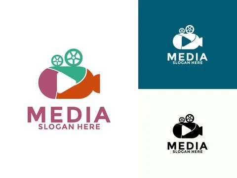 Camera with Play button logo icon vector, Cinema Logo template design Stock Illustration