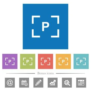 Camera program mode flat white icons in square backgrounds Illustrazione stock