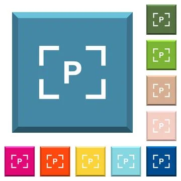 Camera program mode white icons on edged square buttons 库存插图