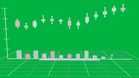 On camera pull 3D candlestick chart forming and bars rising on transparent Stock Footage 334198785