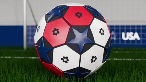 Camera pullback revealing spinning tricolor soccer ball landing on turf, showing Vídeos de archivo 333286164