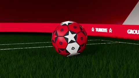 Camera pullback showing spinning soccer ball dropping onto turf for GROUP D Stock Footage 333286220