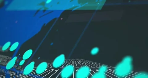 Camera pulling back, binary plane tilting, teal markers sweeping, values rising, Stock Footage 330194555