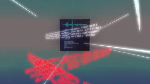 Camera pulling back, holo dashboard revealing circular target while data bands Stock Footage 332504906