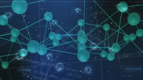 Camera pulling back initiating teal node network shifting, pulsing and revealing Stock Footage 329870020