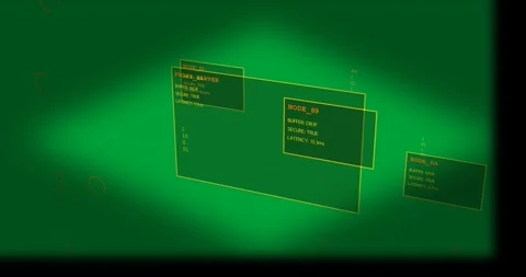 Camera pulling back, proxy and node panels sliding, rotating, showing telemetry Video stock 327338690