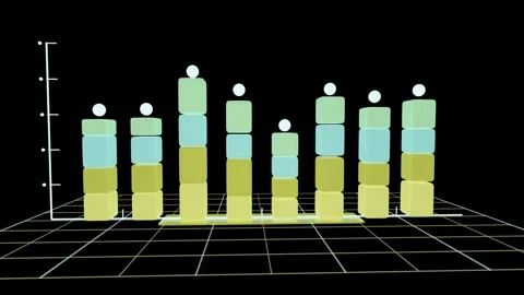 Camera pulling back, rotating, revealing grid, columns rising and stacking on Stock Footage 335637197