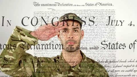 Camera pulling back soldier raising into salute marking history as text emerges Stock Footage 328306922