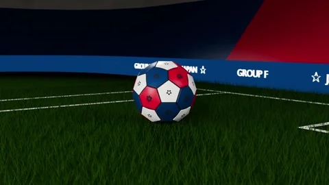 Camera pulling back while tricolor soccer ball descending and settling near goal Stock Footage 333286199
