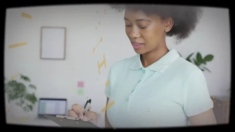 Camera pulling back, woman holding clipboard pen checking list for office, Stock Footage 333965591