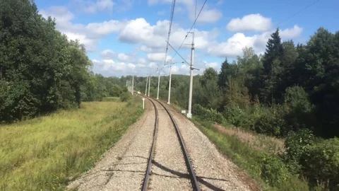 The camera pulls back on the tracks in nature Stock Footage 72226748