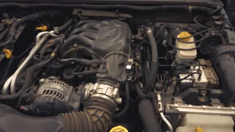 Camera Pulls Out of An Engine Compartment Stock Footage