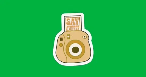 Camera pulsing flickering after SAY CHEESE print emerging on transparent Stock Footage 317284759
