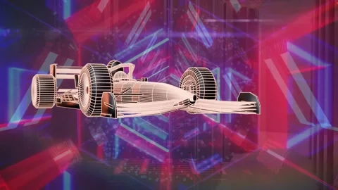 Camera push starting wireframe formula car moving forward rotating clockwise, Stock Footage 338365854