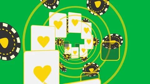 Camera pushing yellow rings tunnel cards and chips moving outward making Stock Footage 329548201
