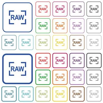 Camera raw image mode outlined flat color icons Illustrazione stock