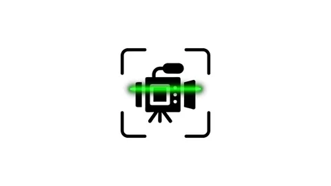 Camera recording icon animation with green scanning light on white background Stock Footage 346498620