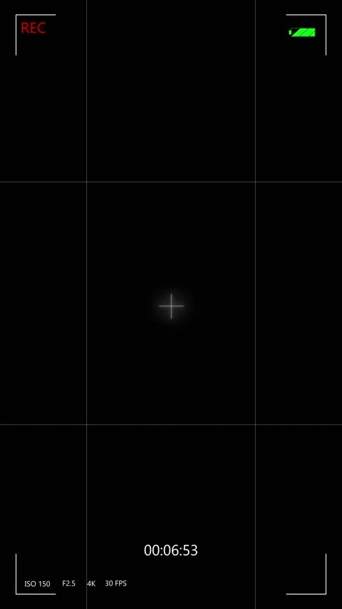 Camera recording interface REC label, battery icon, grid guide lines, crosshair Stock Footage 340557014
