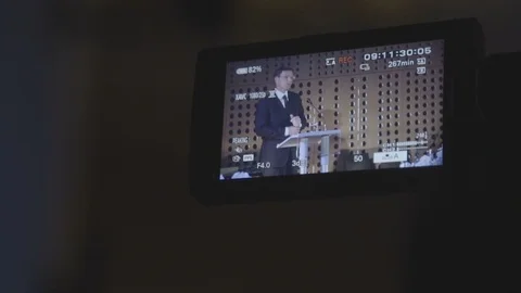 Camera is recording speech 스톡 동영상 100973633