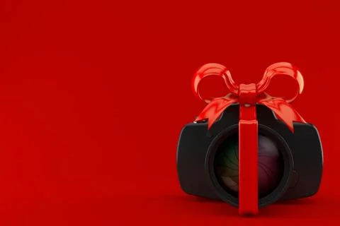 Camera with red ribbon Stock Illustration