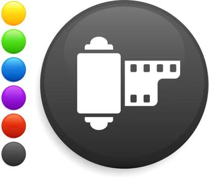 Camera reel icon on round internet button Stock Illustration