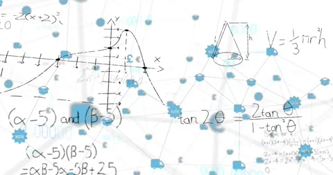 Camera refocusing initiating pan blue nodes drifting graph drawing math Stock Footage 333704146