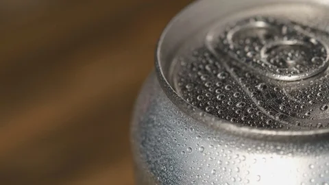 Camera removes several metal cans, they are covered with small droplets of water Stock Footage 116816935