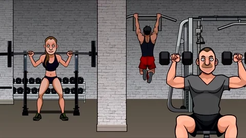 Camera ride through the gym without windows with exercising people 動画素材 150501402