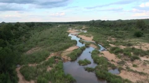 Camera ride through trees to wide view over the savannah South Africa from Drone Stock Footage 56860722