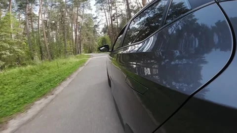 The camera is rigidly mounted on the body of a car moving in the forest Stock Footage 280224745