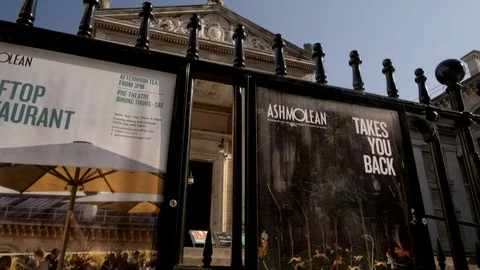 Camera rises to reveal Ashmolean Museum Stock Footage 97432348