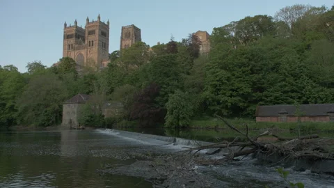 Camera rises to reveal Durham Cathedral Stock Footage 246917837