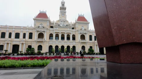Camera rises to reveal Ho Chi Minh City People’s Committee in Saigon. Stock Footage 307832465