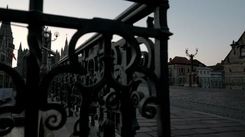 Camera rises to show  St Michael's Bridge in Ghent Stock Footage 90072510