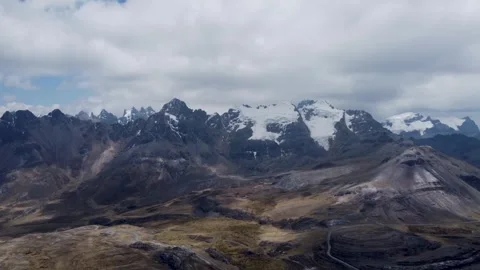 Camera rising up in front of a snowcapped mountain peak high up in the Andes mou Stock Footage 251681858