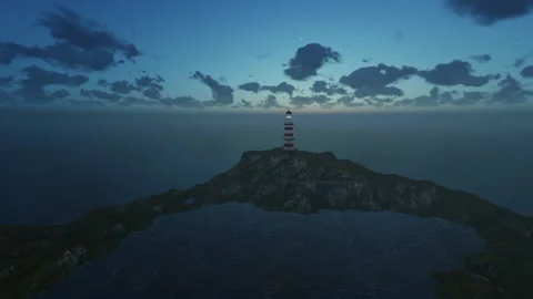 Camera rising over an island with a lighthouse Stock Footage 150210960