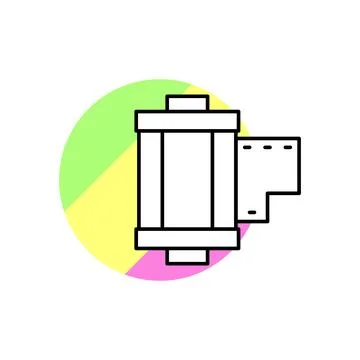 Camera roll camera icon. Simple line, outline vector in color circle of retro Illustrazione stock
