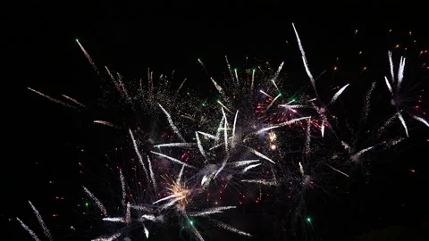 Camera roll mixed barrage of colourful fireworks with tails Video stock 235011079