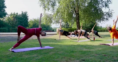 Camera roll slide how a group of people practice yoga and repeat the pose Sid Stock Footage 138050365