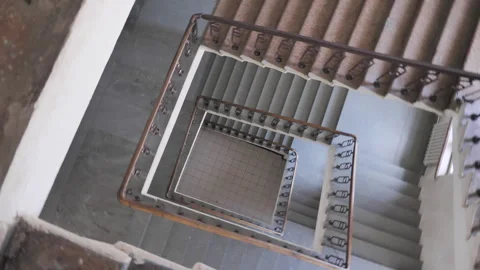 Camera Rotates And Removes Staircase Inside An  Apartment House Building Stock Footage 266877257