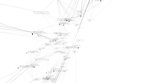 The camera rotates around a neural network node making calculations against a Stock Footage 241061478