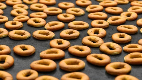 Camera rotates over a set of round buns Stock Footage 105466955