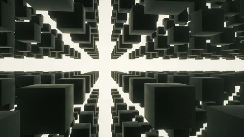 Camera rotating in a 3d black reflective cubes structure on a white background 2 Stock Footage 116989915