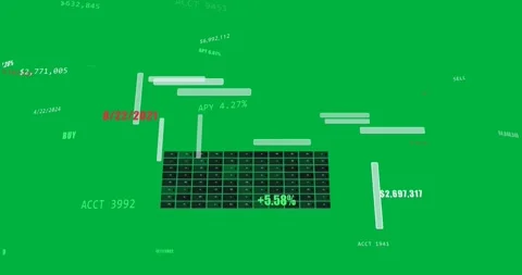 Camera rotating, 3D finance HUD shifting grid, visualizing +5 Stock-Footage 329532251
