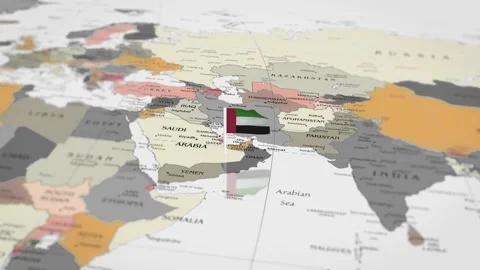 The camera rotating around Arab Emirates on the world map takes the focus. Stock Footage 299941814