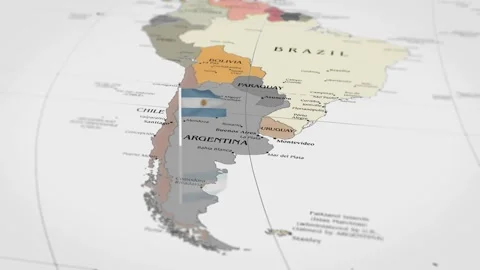 The camera rotating around Argentina on the world map takes the focus. Stock Footage 299935899