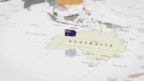 The camera rotating around Australia on the world map takes the focus. Stock Footage 299936126