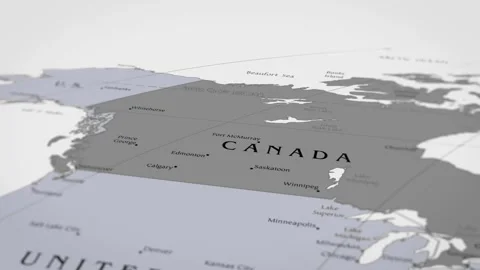 The camera rotating around Canada on the world map takes the focus. Video stock 297753758