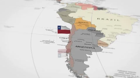 The camera rotating around Chile on the world map takes the focus. earthquake, Video stock 299938193